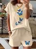 Women’s 2 Piece Outfit Set – Oversized Graphic T-Shirt And Biker Shorts Matching Set, Casual Summer Lounge Tracksuit For Daily Wear-306_ecoleips.com