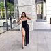 Summer Fashion High Slit Halter Neck Dress White Trim Hollow Out For Women_ecoleips.com