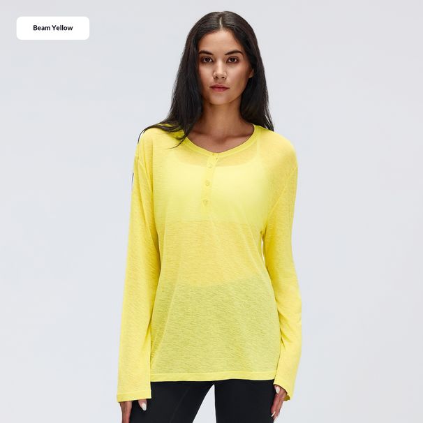Women's Yoga Wear, Spring/Summer, Loose Fitting, Slimming, Long Sleeved Sports Cover Up, Lightweight, Quick Drying Fitness T Shirt Top D26101_ecoleips.com