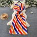 Women's Clothing Women's Slimming Long Dress V Neck Colorful Striped Pattern Resort Style Suitable For Commuting Summer Wear_ecoleips.com