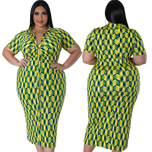 Women's Clothing Plus Size Women's Button Down Cardigan Plaid Short Sleeved Long Dress Style Collar For Formal & Casual For Women_ecoleips.com