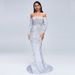 Women's sexy tube top one-shoulder long-sleeved sequined party floor-length evening dress for women_ecoleips.com