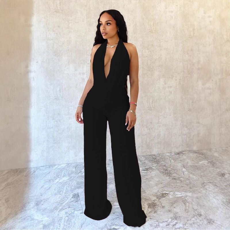 Women's Fashion Halter Neck Two Piece Set Sexy Backless Tie Solid Color Mesh_ecoleips.com