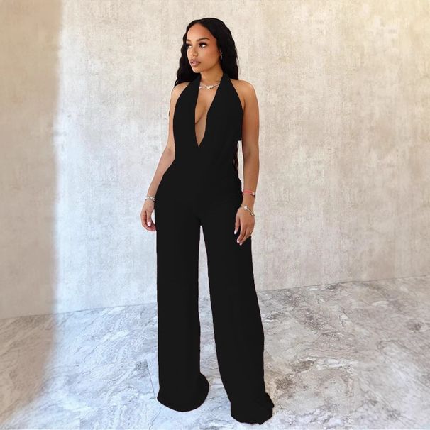 Women's Fashion Halter Neck Two Piece Set Sexy Backless Tie Solid Color Mesh_ecoleips.com