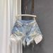 Summer Slim Fit High Waist Women's Denim Shorts Light Color Ripped Design Sexy a Line Wide Leg Hot Pants_ecoleips.com