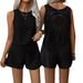 Women's Clothing New Back Hollow Sleeveless Vest Shorts Solid Color Casual Two Piece Suit_ecoleips.com