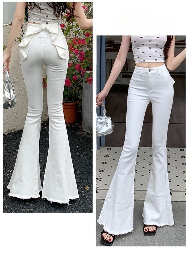 K New Arrivals 3D Bow Denim Pants For Women High-Waisted Versatile Slimming Flared Leggings_ecoleips.com