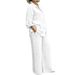 Women's Collared Shirt Set Button Down Solid Color Loose Casual Wear New Style_ecoleips.com
