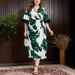 Elegant Tie-Dye Maxi Dress With Feather Trim – High Waist, V-Neck & Flowy Fit For Women (0XL-4XL) | Office To Party Chic_ecoleips.com