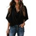 Aria Basics Aria Basics 2025 Independent Site New European And American Chiffon Shirt Loose V-neck Casual Top T-shirt Women's_ecoleips.com