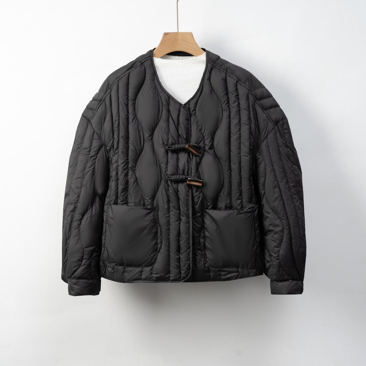New Down Jacket Casual Autumn And Winter Simple Wave National Style Solid Color Round Neck Loose Coat_ecoleips.com