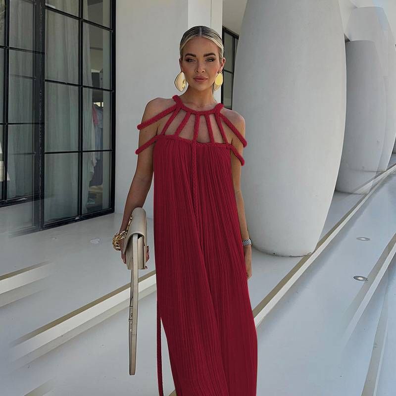 Women's Rope Strapless Sexy Halterneck Loose Vacation Beach Skirt For Women_ecoleips.com