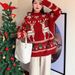 Festive Snowflake Knit Christmas Sweater – Cozy Red Pullover With Jacquard Design For Women (XS-XL)_ecoleips.com