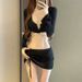 Women's Sexy Solid Color Bikini Swimsuit Two Piece Four Piece Set Long Sleeved Cover Up Skirt Hot Spring Swimwear Polyester_ecoleips.com