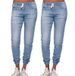 Denim Trousers With Drawstrings, Wish Cross-border Jeans, Women's Cuffed Lantern-style Washed Jeans_ecoleips.com