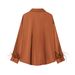Elegant Satin-Feel Blouse With Feather Trim – Minimalist Versatile Top For Women, Caramel, S/M/L, Perfect For Office & Casual Wear_ecoleips.com