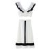 UC&ZA Style Women's Summer Color-Block V-Neck Ruffle Trim Slim Top And Skirt Set_ecoleips.com