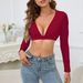 Women's Slim V-Neck Long Sleeve Top Fashionable Autumn/Winter European American Style Sexy Tank Camis_ecoleips.com