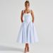 Women's Plaid Print French Style Dress Fashion Waist Cinching Backless Suspender Dress Sexy Princess Gown_ecoleips.com