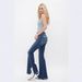 MID RISE FLARE WITH SIDE SLIT Foot Opening Micro Pull Denim Pants For Women_ecoleips.com