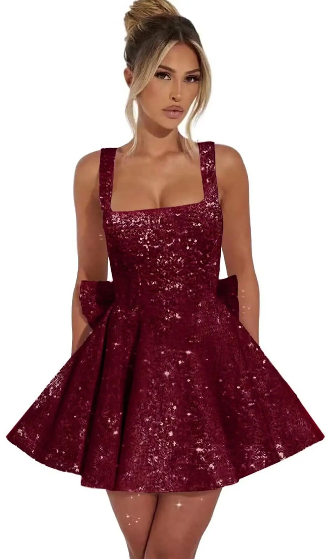 Women's Clothing Women's Sequined Halter Top Dress Style Bow Design Sweet Elegant Luxurious For Birthday Parties_ecoleips.com