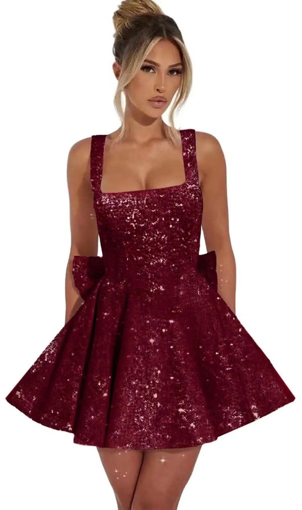 Women's Clothing Women's Sequined Halter Top Dress Style Bow Design Sweet Elegant Luxurious For Birthday Parties_ecoleips.com