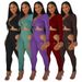 Sexy Ribbed V-Neck Two-Piece Set – Stretchy High-Waist Pants & Long-Sleeve Top For Women (S-XXL, 6 Colors)_ecoleips.com