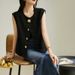 Aria Basics Design Sense Hidden Round Neck Sleeveless Vest Jacket For Women Early Spring New 2025 Unique Metal Button Versatile Top_ecoleips.com
