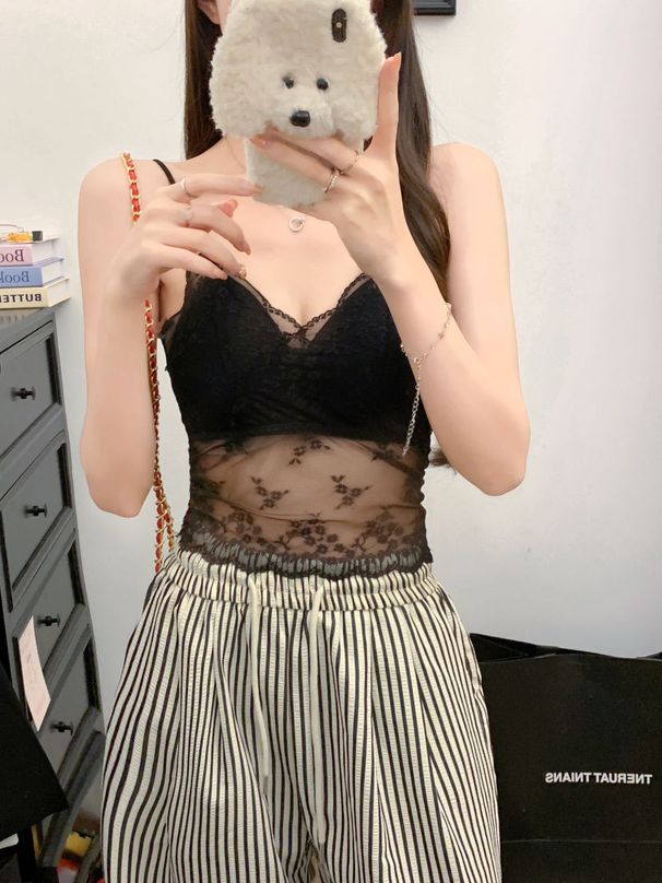 ng2510292 6250 # Hollow-out 2025 Spring/Summer New Pure Desire Style Korean Design Lace Hot-Selling Camisole With Chest Pads Sexy_ecoleips.com