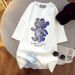 Women's Clothing Heavy Industry Hot Diamond Combed Cotton Bear T Shirt Women's Summer New Short Sleeved Mid Length Top_ecoleips.com