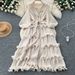 Women's Clothing New Elegant Skirt Spring Dress High End Retro Lapel Lantern Sleeve Waist Ruffle Pleated Dress For Women_ecoleips.com