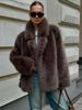 Women's Elegant Faux Fur Coat – Mid-Length Winter Jacket With Notched Collar, Eco-Friendly Plush Outerwear (Dark Brown, White, Beige, Black)_ecoleips.com