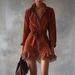 Women's Clothing Retro Suede-Like Zip-Up Mini Dress With High Neck & Pockets, Flowy A-Line Silhouette For Autumn/Winter, Boho Chic Outfit_ecoleips.com