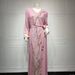 Elegant Embroidered Abaya Dress With Sequins – Lightweight Crinkle Polyester Muslim Jalabiya For Women (Pink/Green)_ecoleips.com