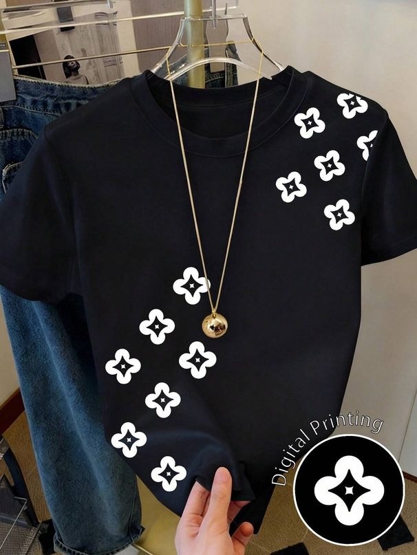2026 Summer Fashion T-Shirt Trendy Loose Fit Casual Short Sleeve Printed Top_ecoleips.com
