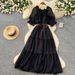 Women's Clothing Women's Style Puff Sleeve Dress Red Slimming A-Line Skirt Tassels Short Sleeved Summer Commuting Dress_ecoleips.com