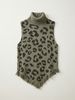Women Soft Skin-Friendly Breathable Leopard Knit Tank Top Turtleneck Sleeveless Loose Fringe Hem Knit Vest_ecoleips.com