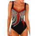 Women's Retro Print Halter Neck One Piece Swimsuit Style Backless Triangle Relaxed Everyday Wear Versatile Comfortable Feshion Trend_ecoleips.com