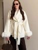 Autumn And Winter Woolen Jacket Short Coat Cuffs Fluff V Lace-up Solid Color Large Lapel_ecoleips.com