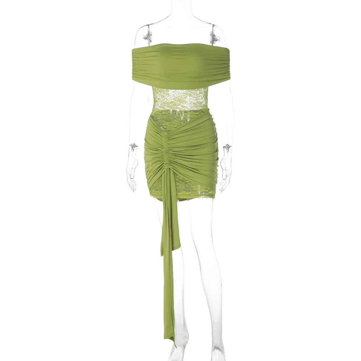 Women's Sexy Strapless Off-Shoulder Spliced See-Through Bodycon Dress Mini Skirt Belted European American Style E-Commerce Fashion_ecoleips.com
