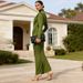 Elegant Retro Style Ruffle Waist-Defining High-Waist Solid Color Round Neck Midi Dress For Women Comfort In Every Move_ecoleips.com