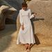 Women's Spring/Summer Fitted Chiffon Dress Round Neck Solid Color Elastic Sleeves Full Skirt Long Casual Elegant Loose Fit_ecoleips.com
