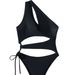 Women's Clothing Oblique Shoulder One Piece Swimsuit Sexy Conservative Solid Black One Shoulder Bikini_ecoleips.com
