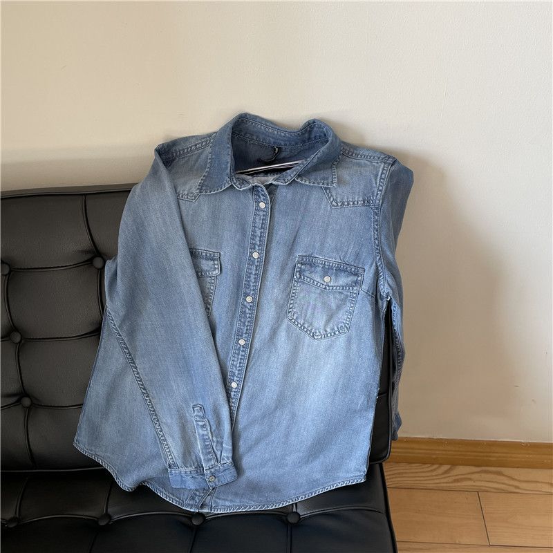 Women's Clothing Denim Order Lapel Long Sleeved Slim Shirt Spring Women's Boutique Shirt_ecoleips.com