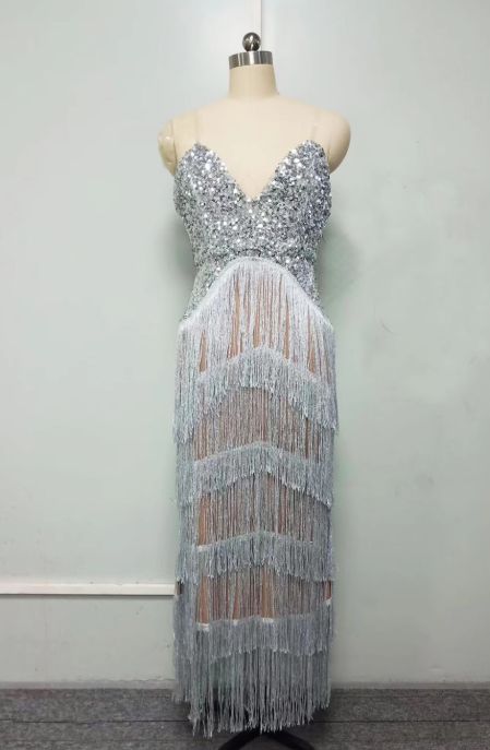 Women's Clothing Sexy Sequined Suspender Tassel Dress Hip Skirt New Style_ecoleips.com