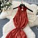 Women's French Retro Style Tie Dye Halter Neck Dress Summer Sleeveless Waist Cinching Design Sophisticated Full Skirt_ecoleips.com