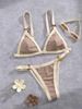 Contrast Trim Ribbed Triangle Bikini Two Piece High Cut Beach Swimwear With Tortoise Ring Details_ecoleips.com