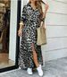 Elegant Leopard Print Long Sleeve Shirt Dress With High Slit - V-Neck A-Line Tunic For Women, Plus Size Available_ecoleips.com