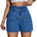 Women's Clothing New Fashion High-Waisted Flounce Hem Denim Shorts For Women – Retro & Versatile Summer Casual Shorts (Light Blue & Dark Blue)_ecoleips.com