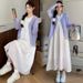 Autumn New Wear Knitted Patchwork Vest Purple Sweater 2-Piece Maternity Dress_ecoleips.com
